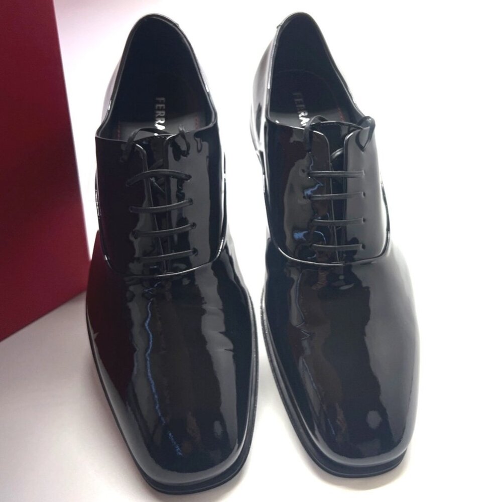 Salvatore Ferragamo Denzel Men Shoes Black Patent Leather Formal Shoes Size 11E